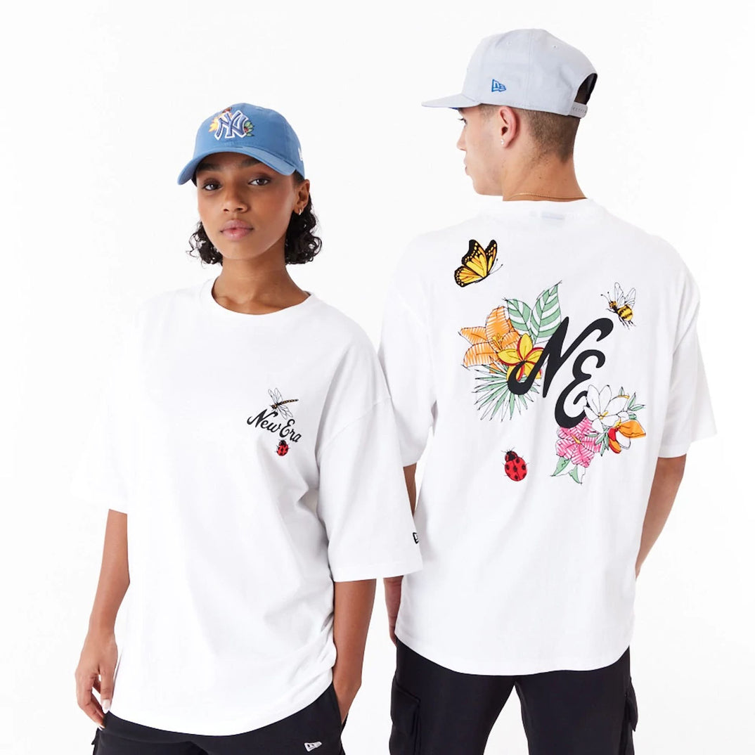 New Era - Floral Graphic White Oversized T-Shirt