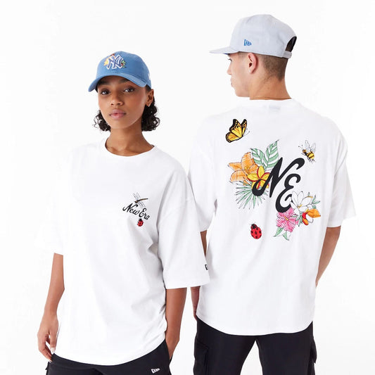 New Era - Floral Graphic White Oversized T-Shirt