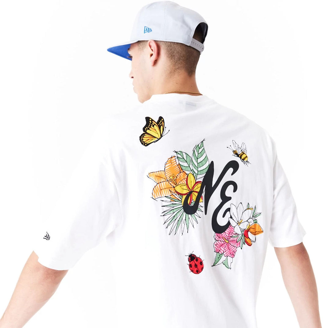 New Era - Floral Graphic White Oversized T-Shirt