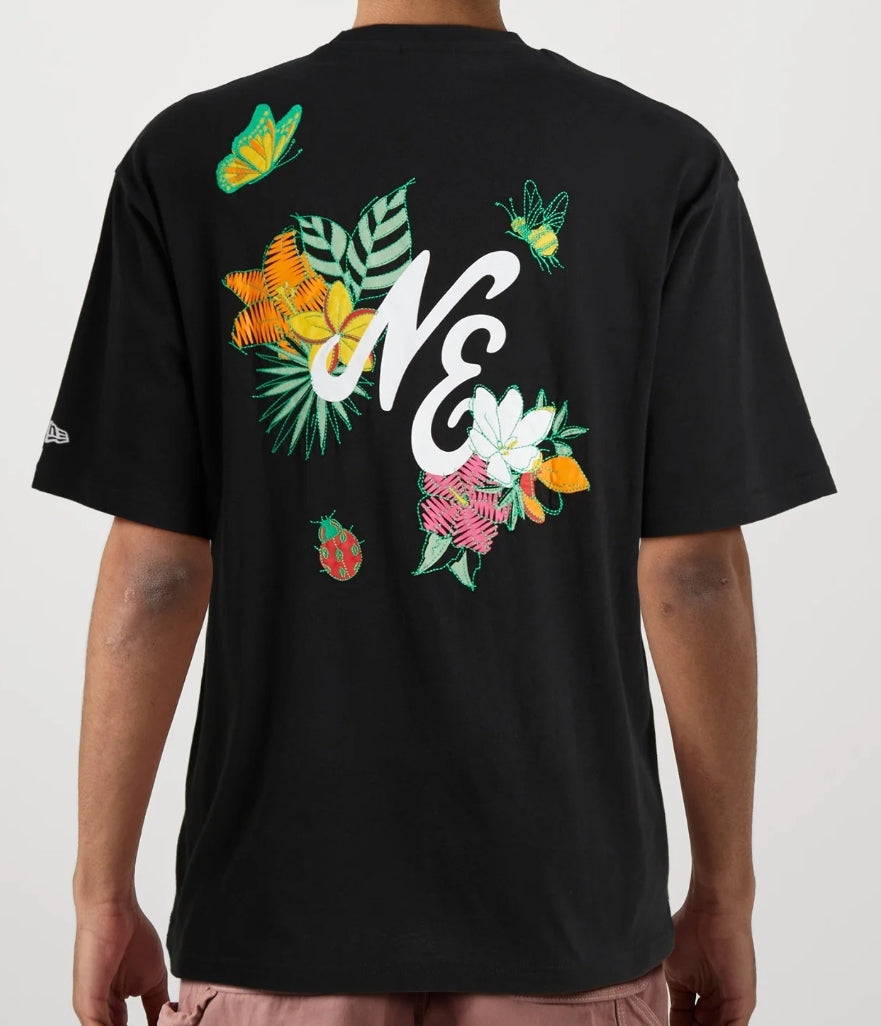 New Era - Floral Graphic Black Oversized T-Shirt