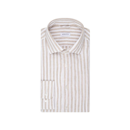 Seidensticker New Kent Randig Linneskjorta - Sand - No Generation