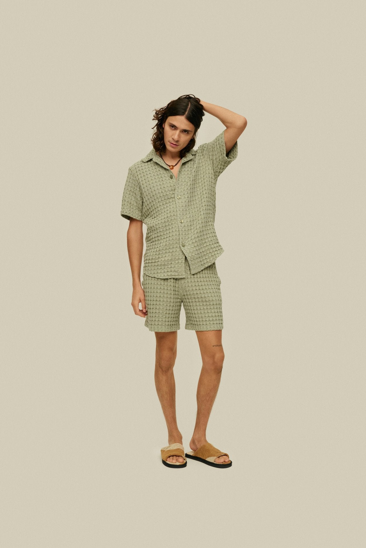 OAS Dusty Green Porto Waffle Shorts