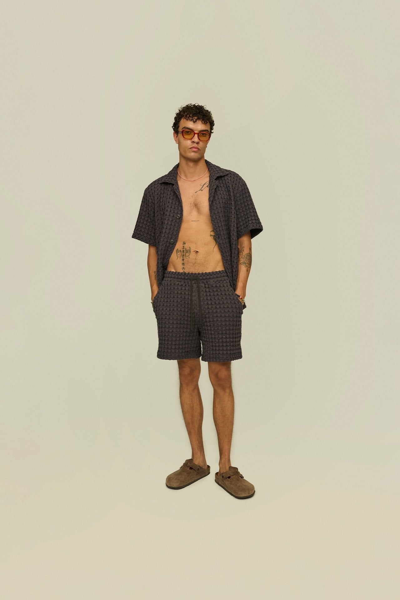 OAS Nearly Black Porto Waffle Shorts