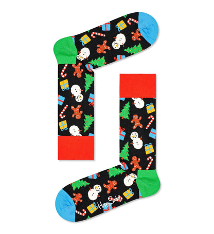 Juliga strumpor med pepparkaksgubbar, granar, snögubbar, klappar och polkagrisar från Happy Socks