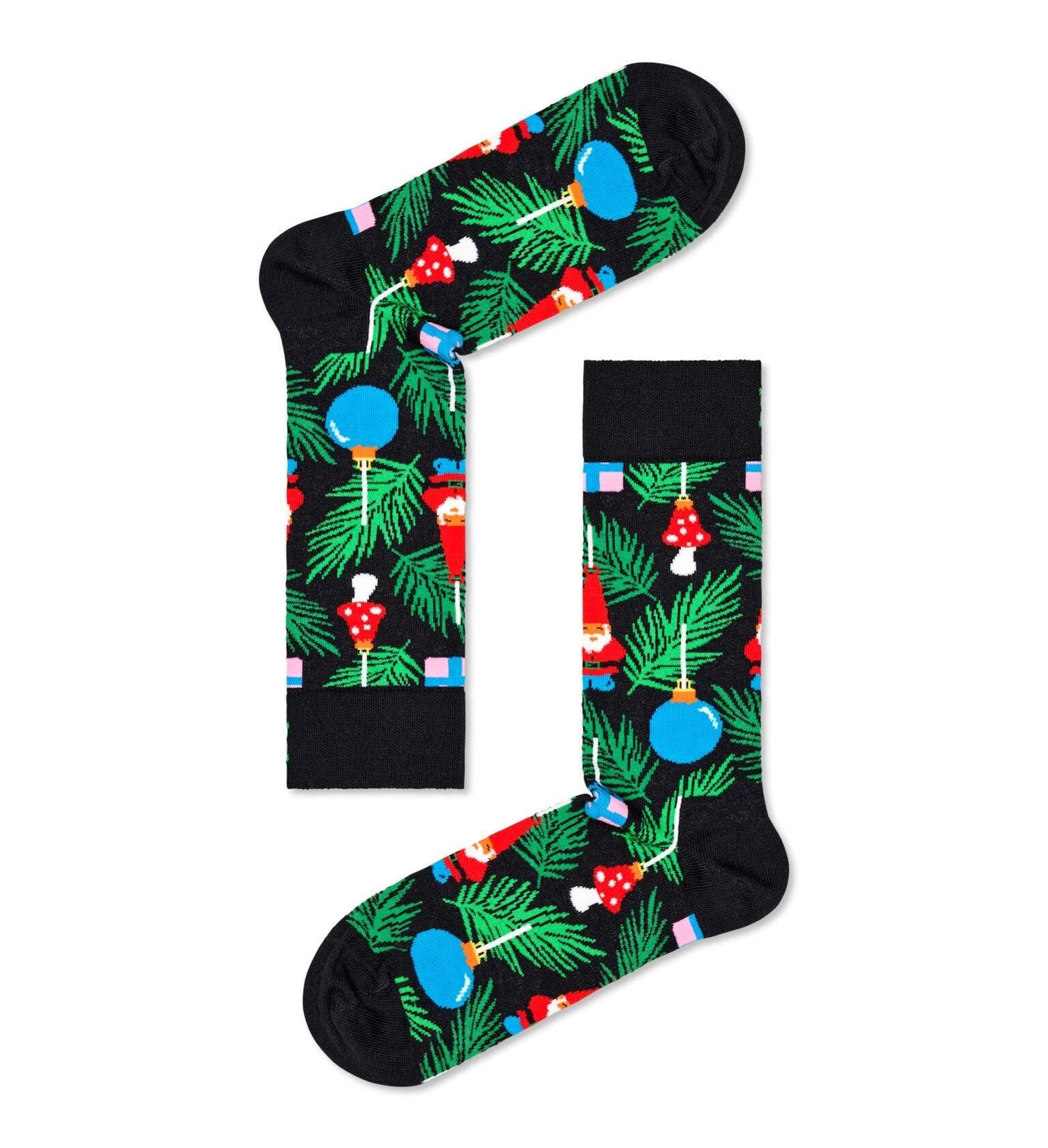 Svart strumpa med julgransdekorationer på från Happy Socks