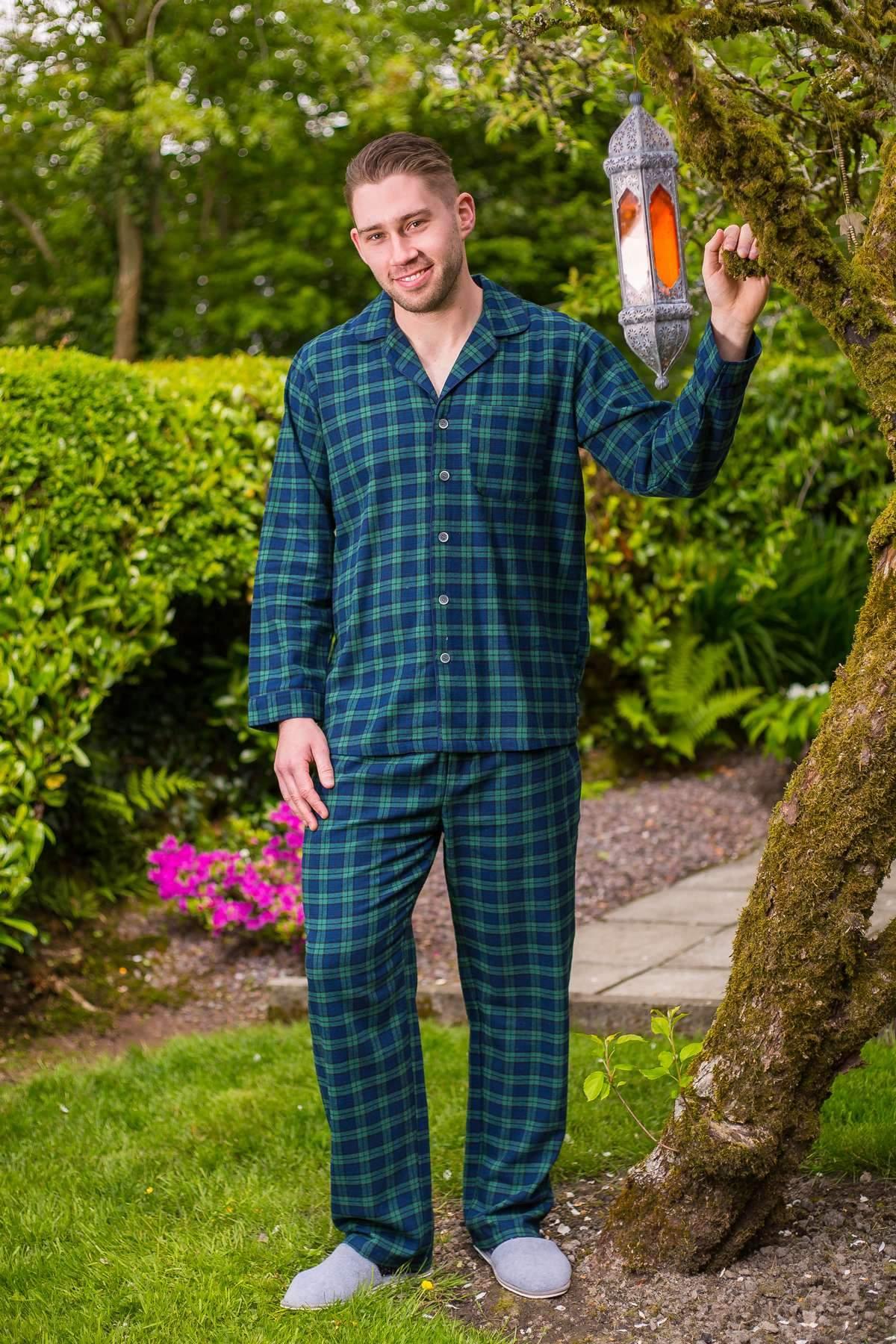 Lee Valley Pyjamas Flannel Set - Green/Navy Tartan - No Generation